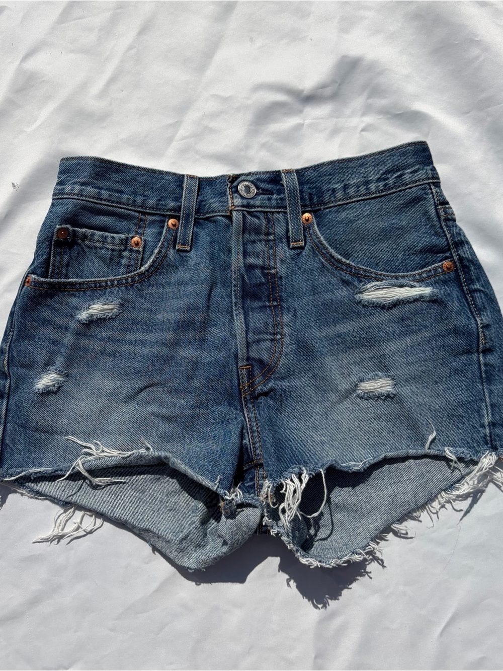 Levi's Distressed Denim Cutoff Shorts - Blue